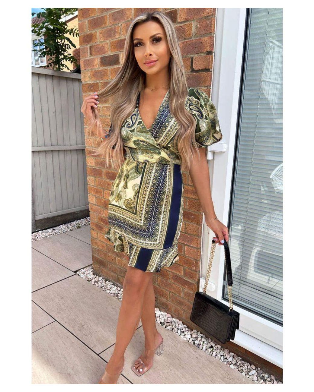 AX Paris Scarf Print Short Sleeve Day Dress in Green Lyst UK