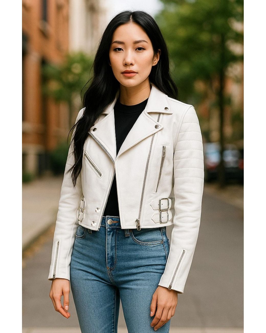 Infinity Leather White Cropped Brando Biker Jacket-Durban Lamb Leather