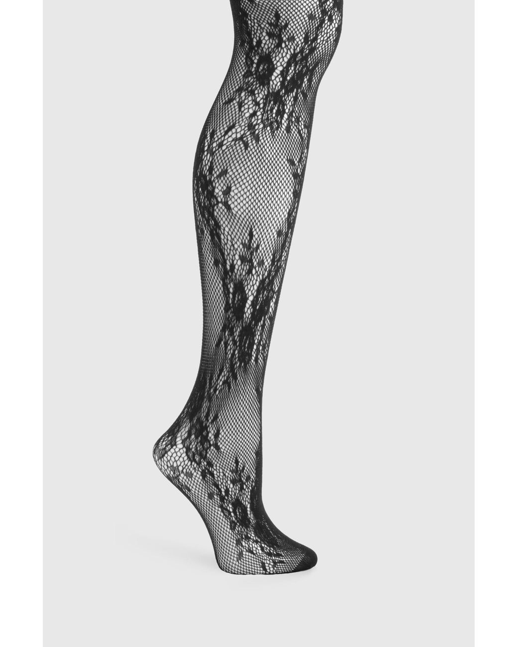 Boohoo Black Floral Lace Fishnet Tights