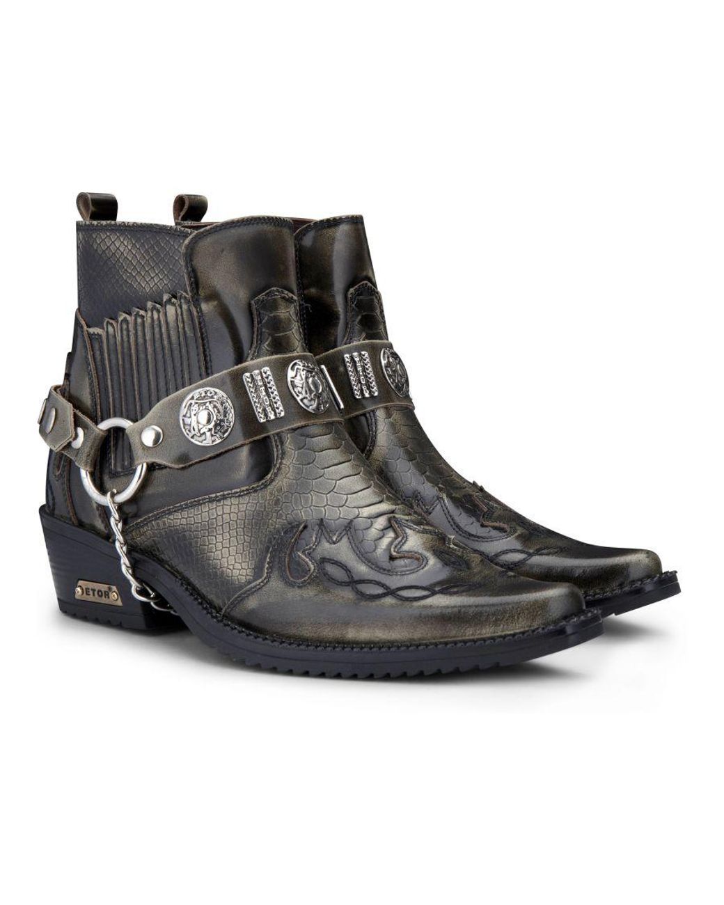 Infinity Leather Black Snakeskin Winklepicker Cowboy Ankle Boots for men