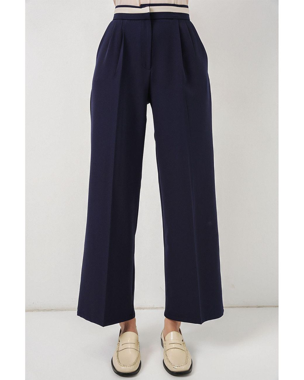 Bigdart Blue High Waist Wide Leg Trousers With Pockets