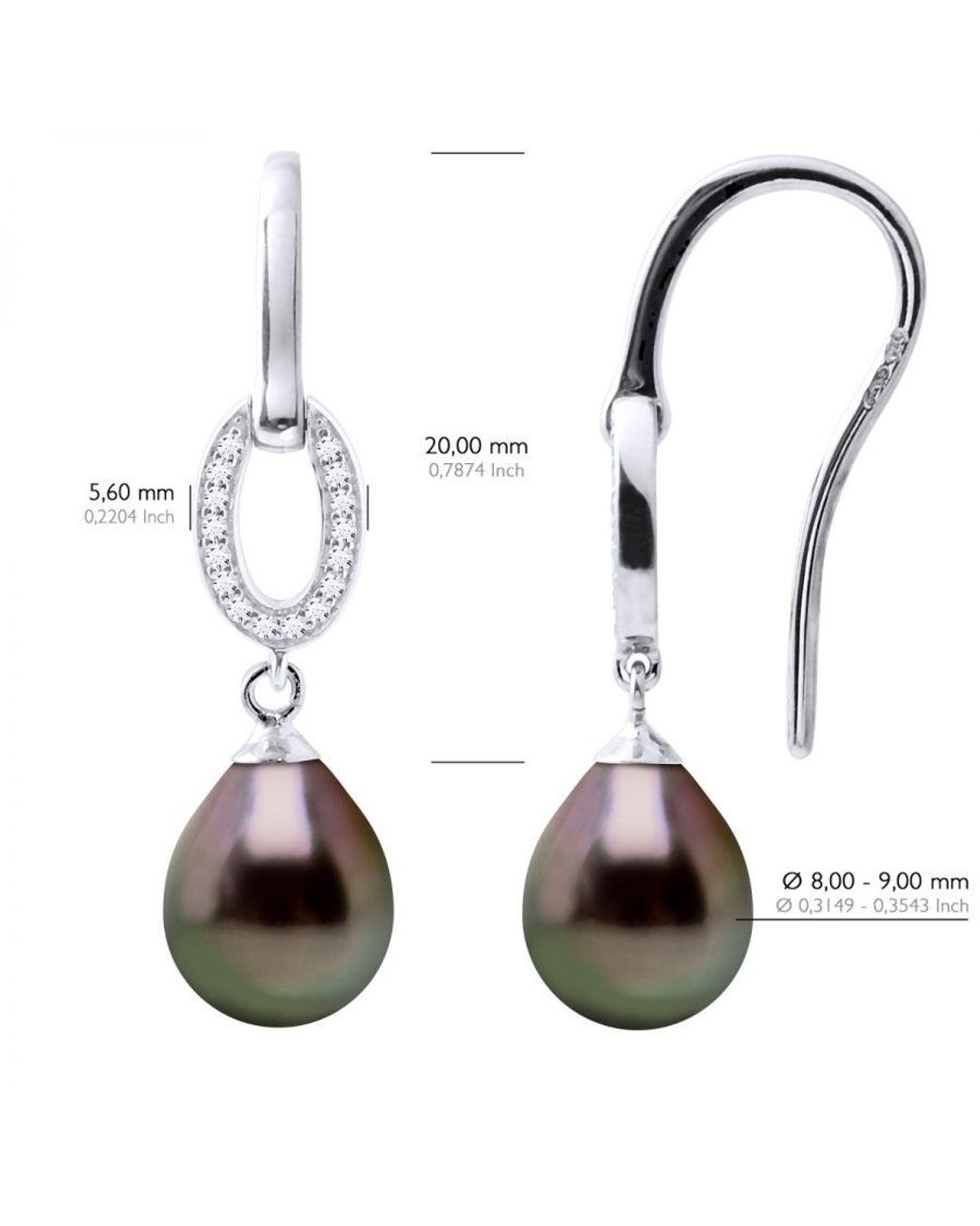 Ateliers Saint Germain Metallic Earrings Real Cultured Tahiti Pearls Pear 8-9 Mm