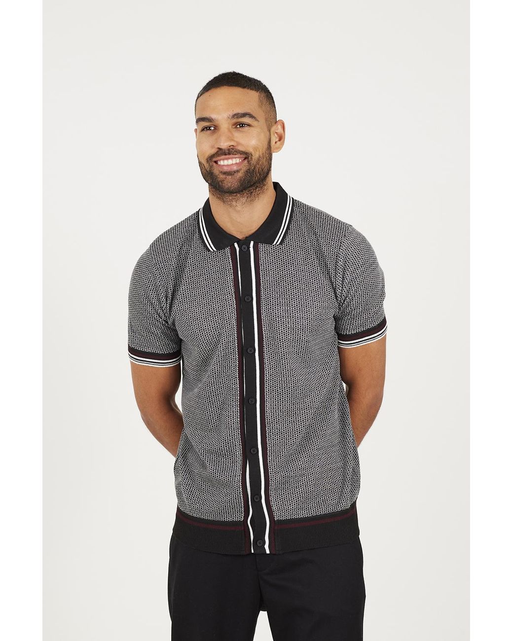 Brave Soul Gray Knitted Short Sleeve Shirt for men
