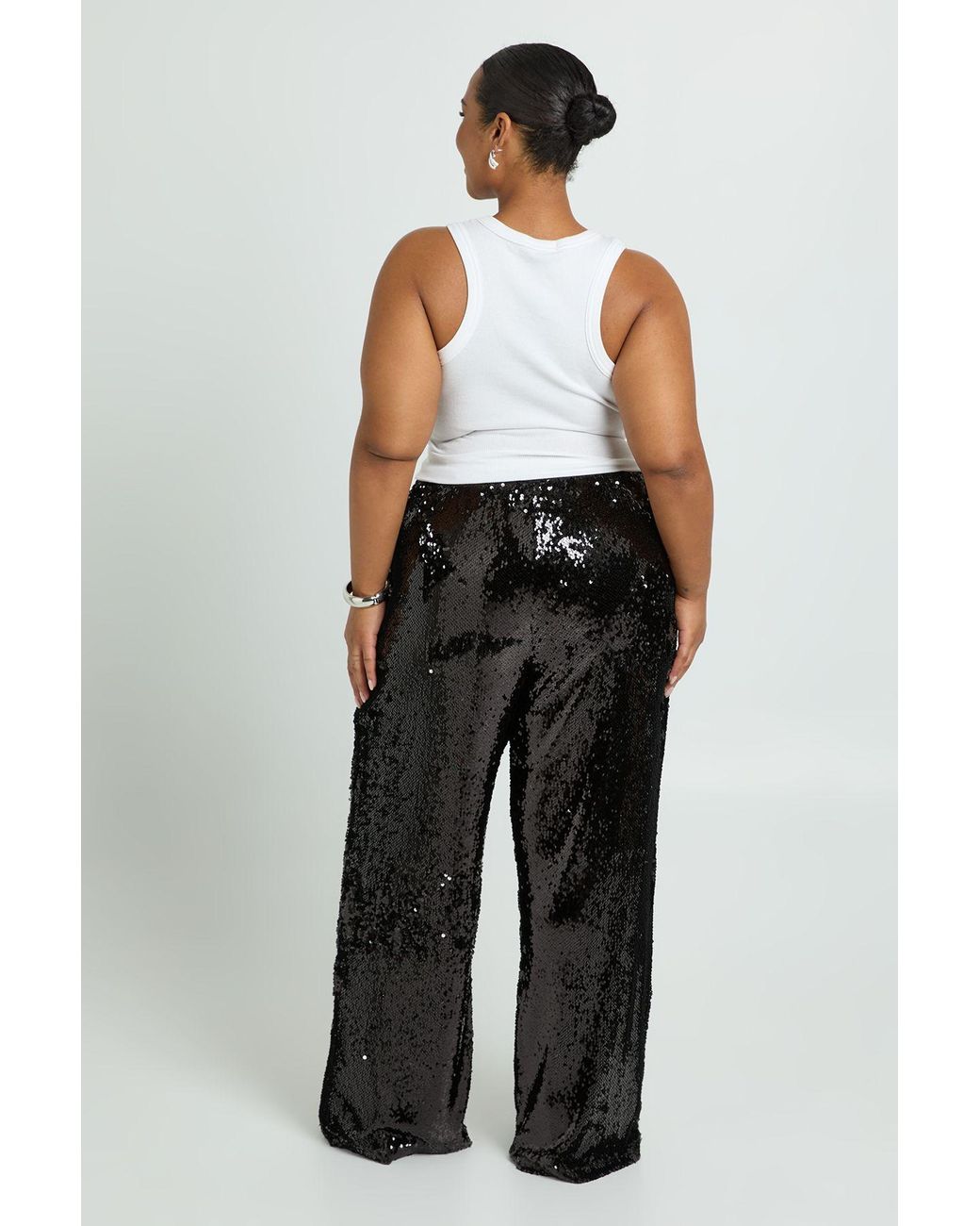 Boohoo Black Plus Low Rise Drawcord Waistband Sequin Trouser