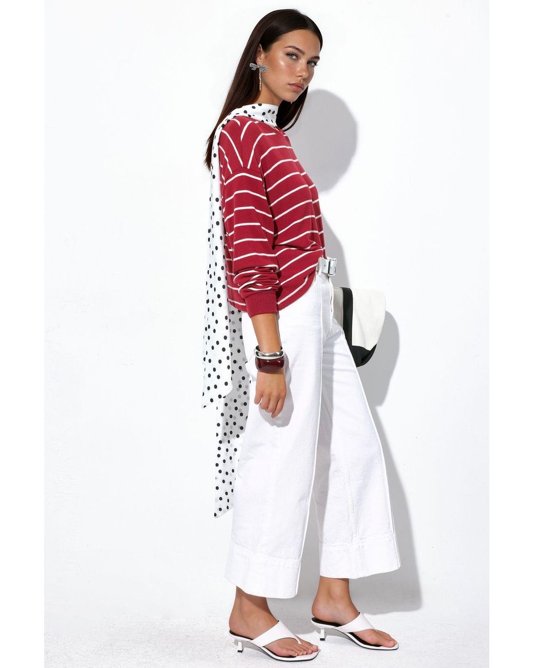 Busem Red Striped Ribbed Crew Neck Sweater