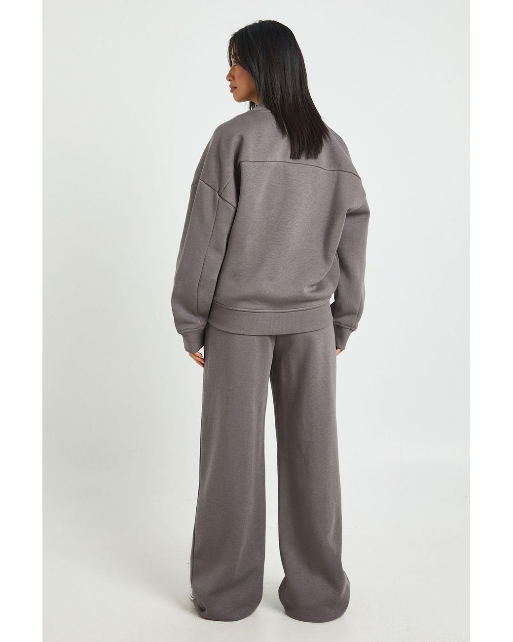Boohoo Gray Petite Bomber Jacket Wide Leg Jogger Tracksuit