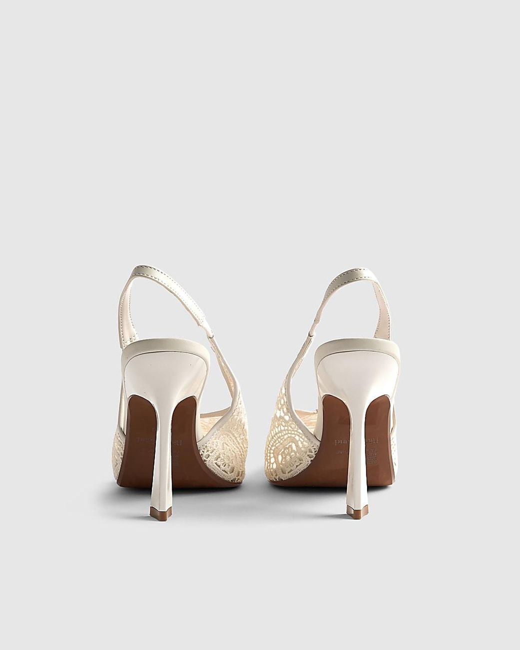River Island White Heels Crochet Slingback Shoes Textile
