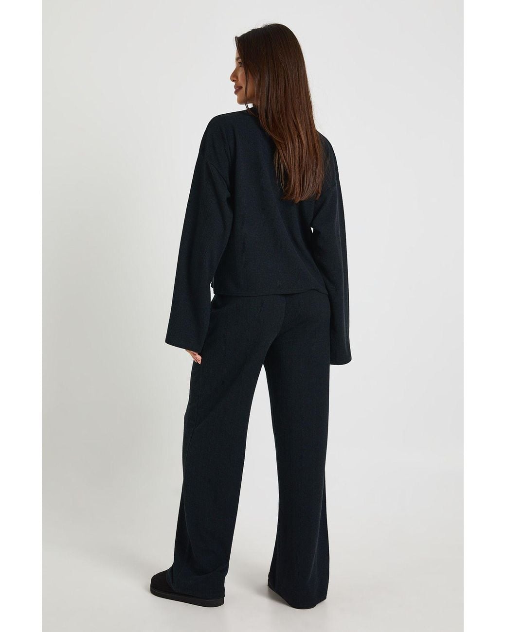 Boohoo Blue Crinkle Oversized Long Sleeve Top And Wide Leg Trouser Co-Ord Set