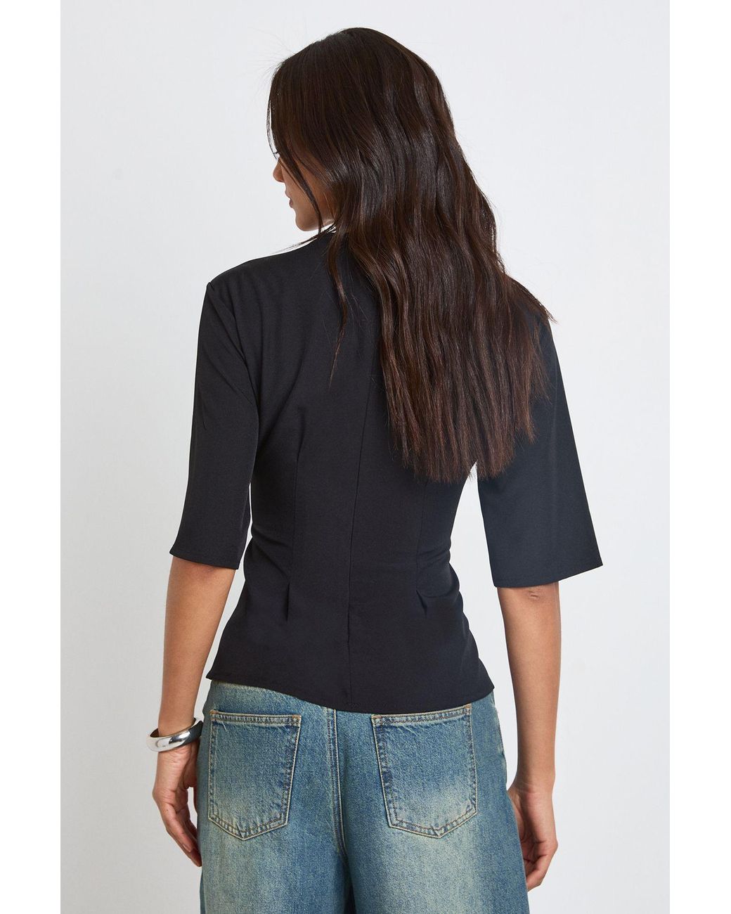 Boohoo Blue Tall Woven Marl Cinch Waist Top