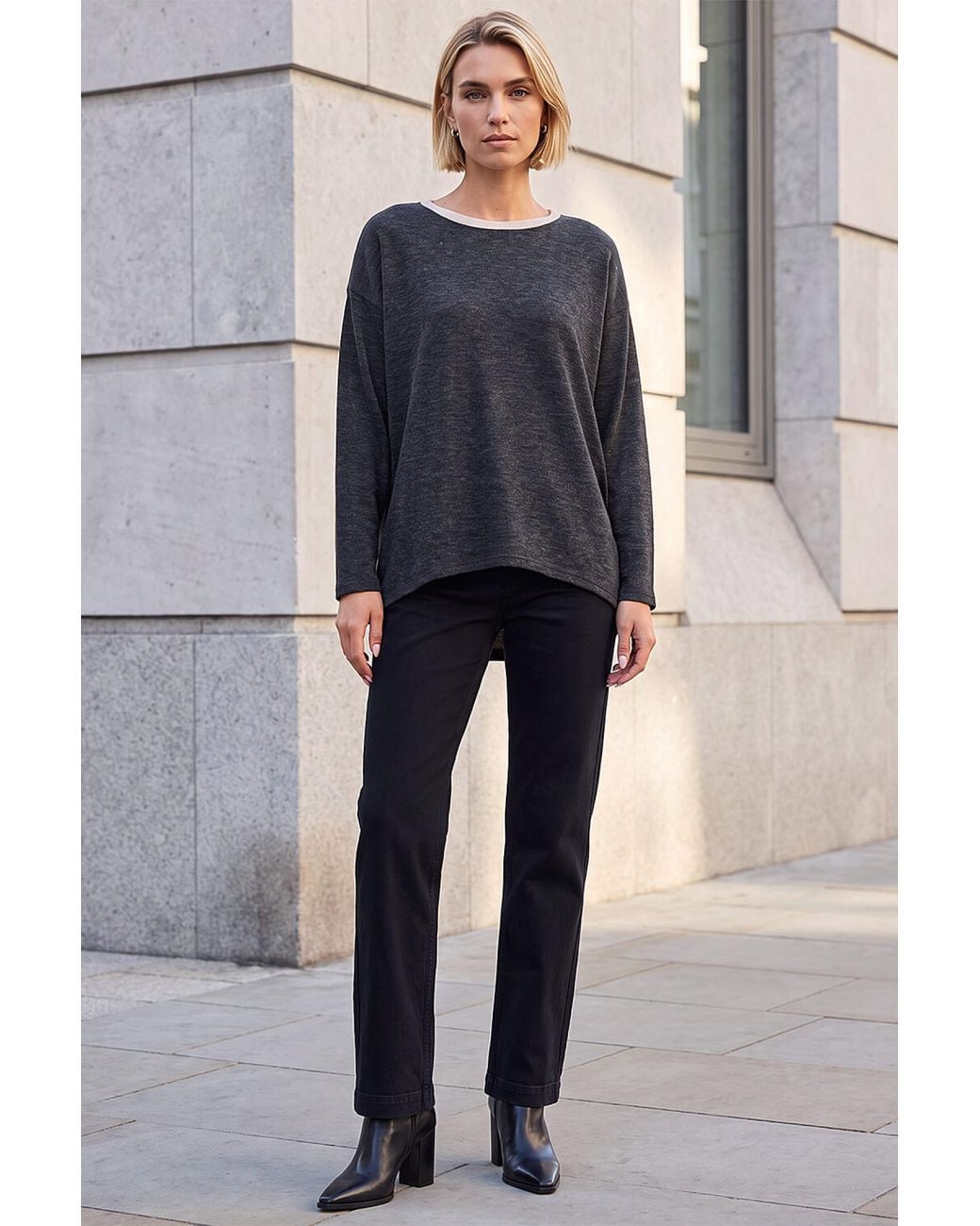 Roman Black Contrast Split Back Top