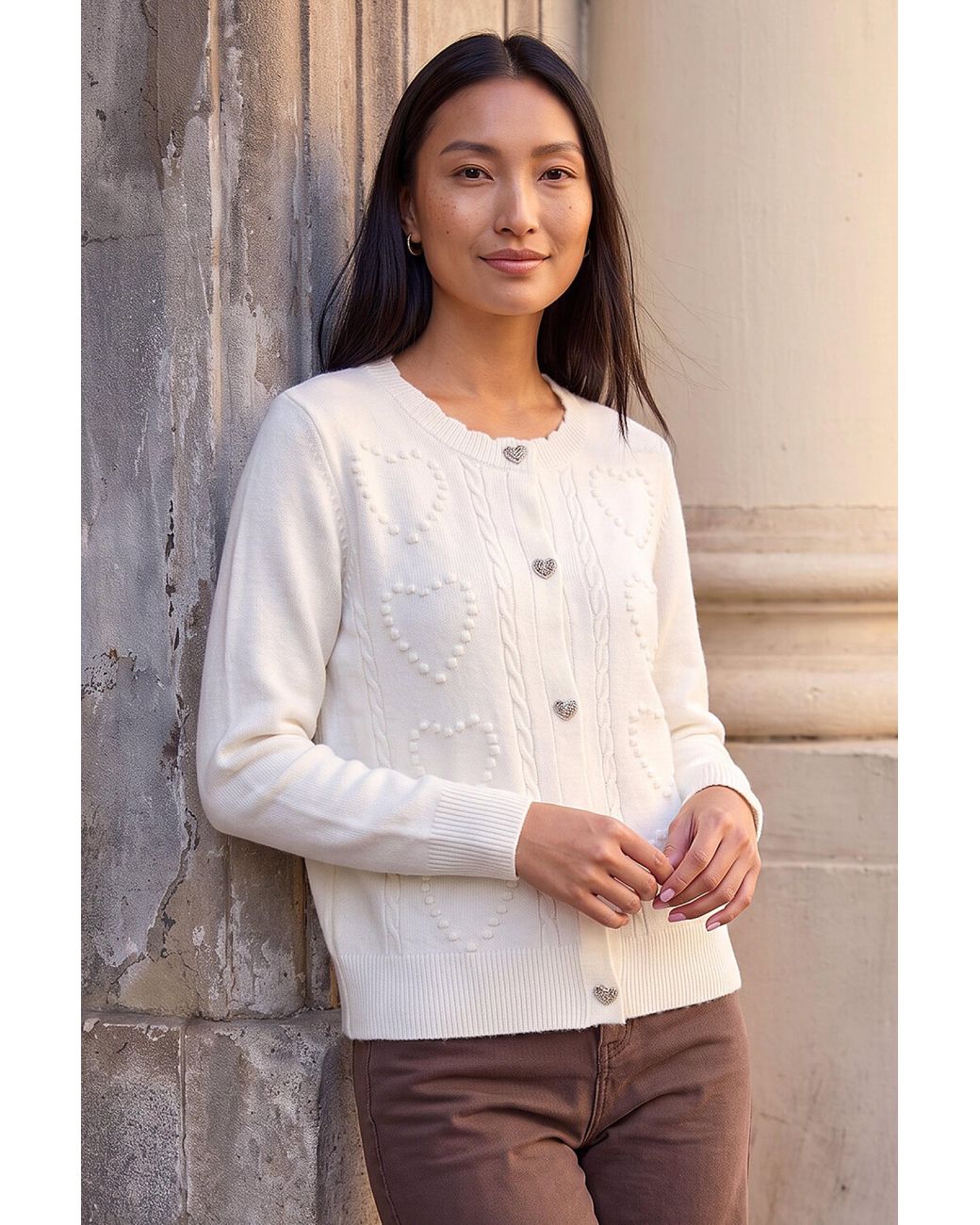 Roman Natural Heart Stitch Knit Cardigan