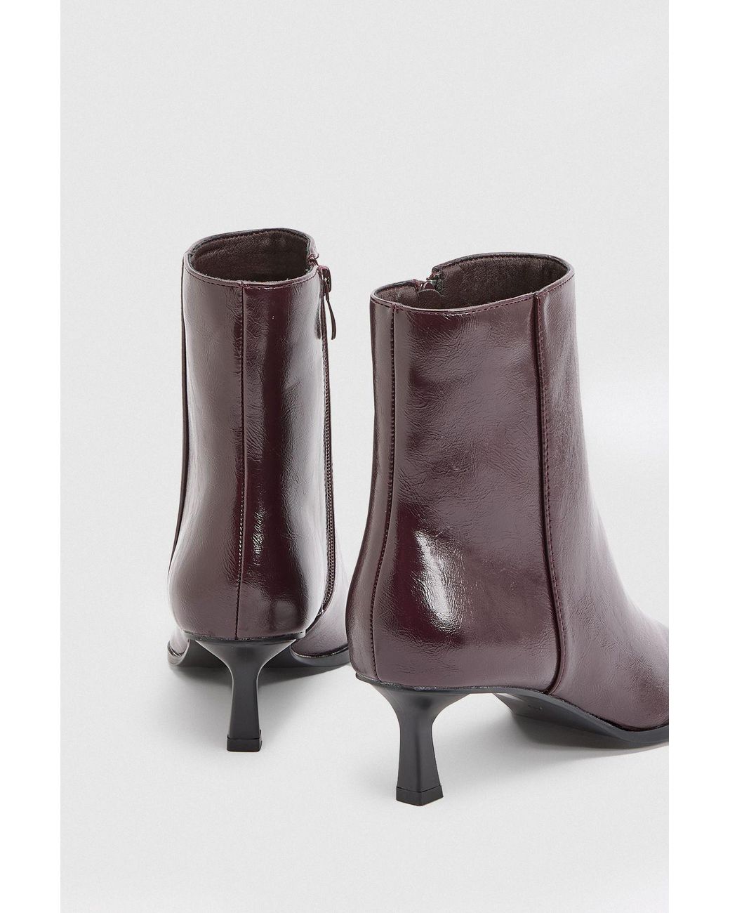 Faith Purple Harvie Faux Leather Low Stiletto Heel Ankle Boots