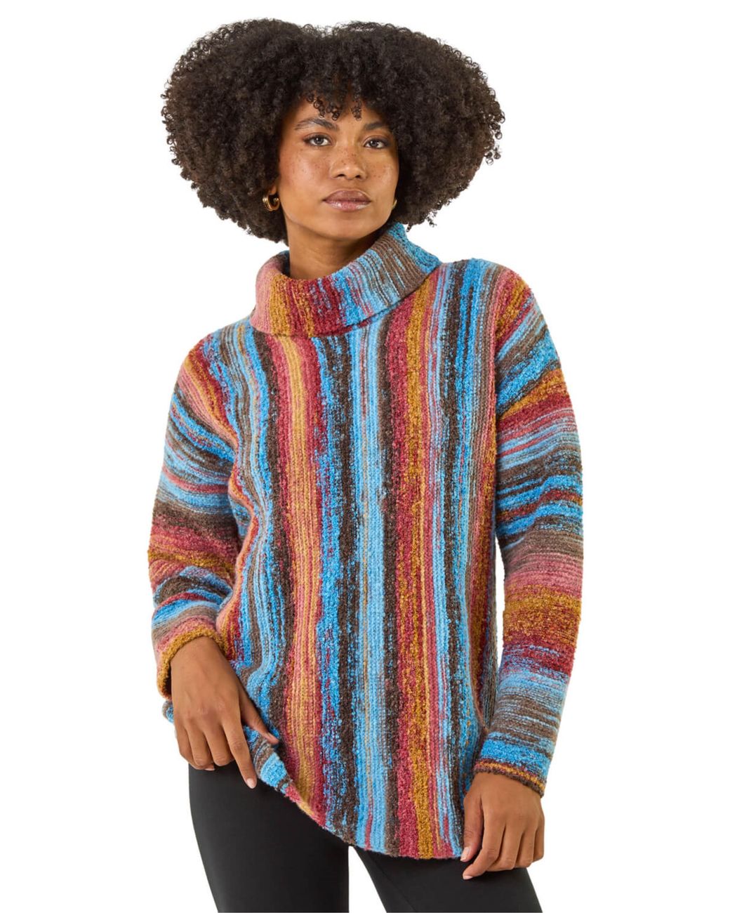 Roman Blue Space Dye Roll Neck Knit Jumper
