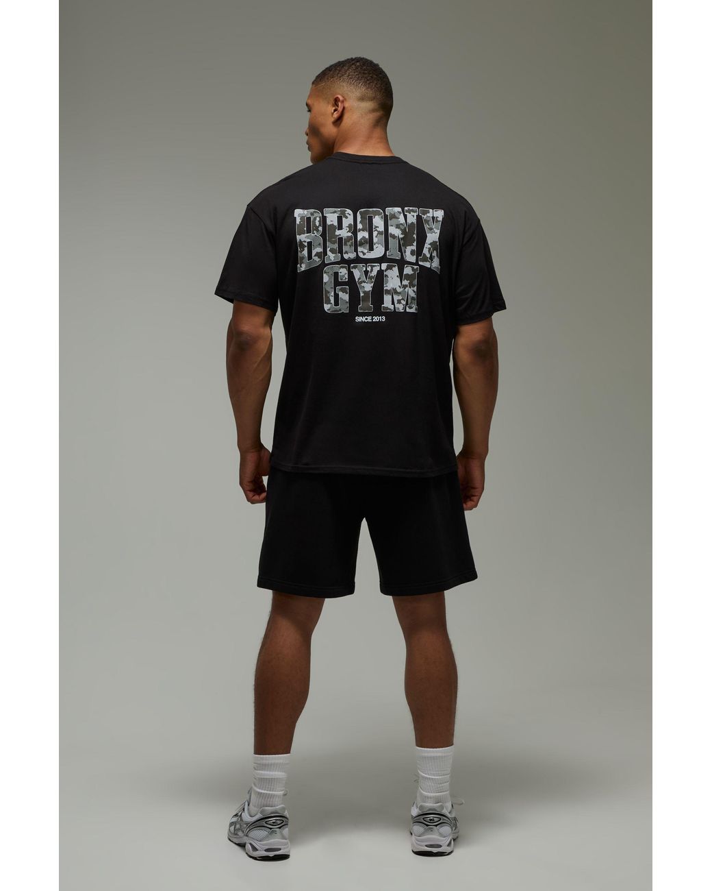 BoohooMAN Black Active Camo Bronx Gym Oversized T-Shirt for men
