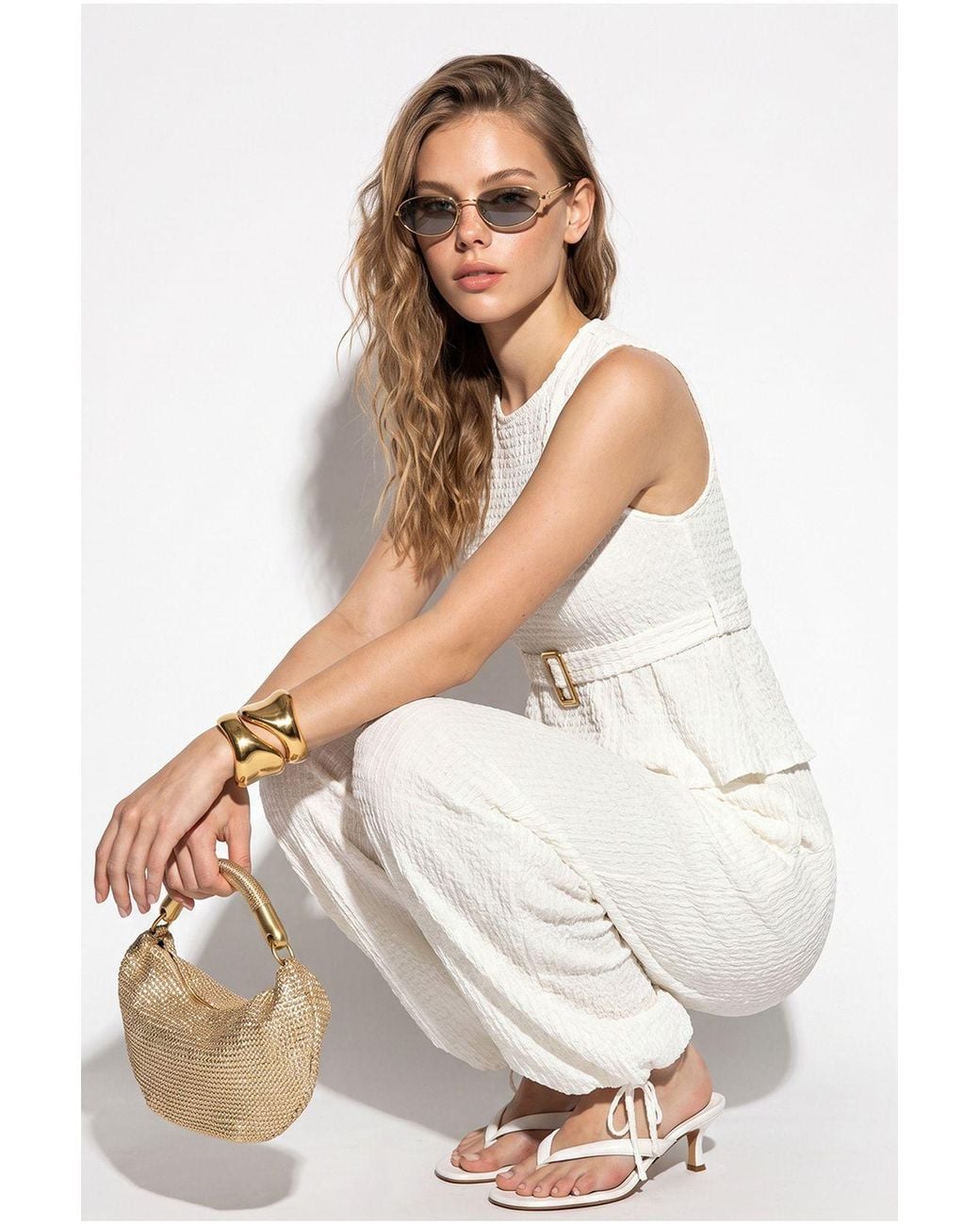 Bianco Lucci White High Waist Wide Leg Two-Piece Coord