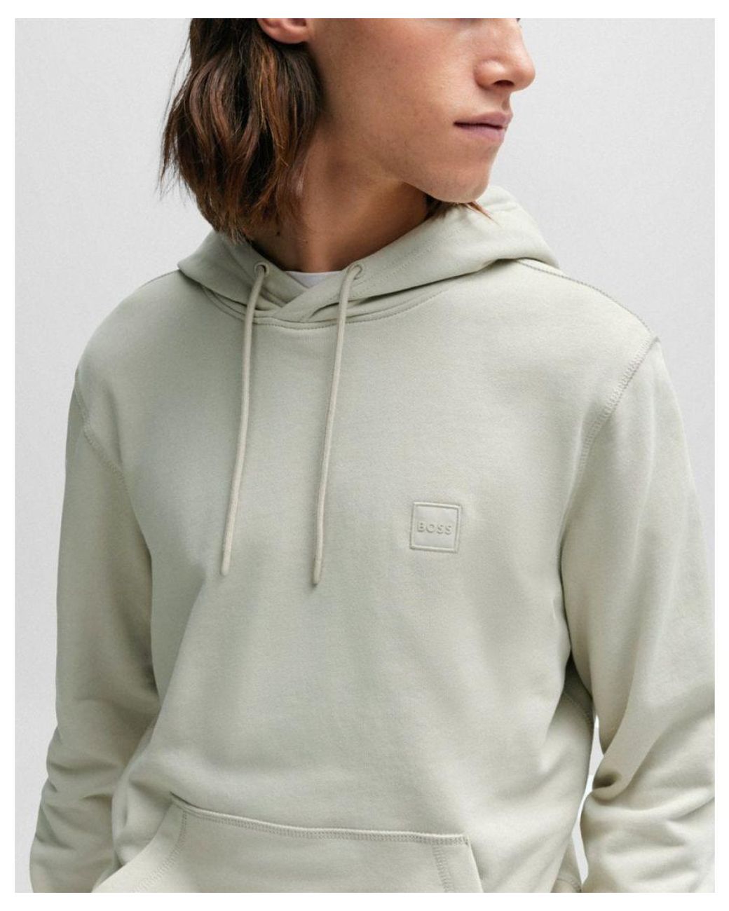 Boss Gray Wetalk Pullover Hoodie With Logo Patch for men