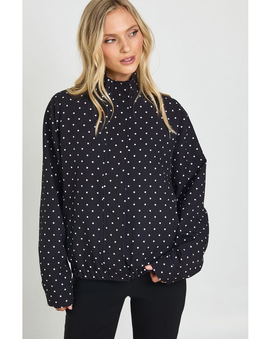 Boohoo Blue Petite Polka Dot Funnel Neck Jacket