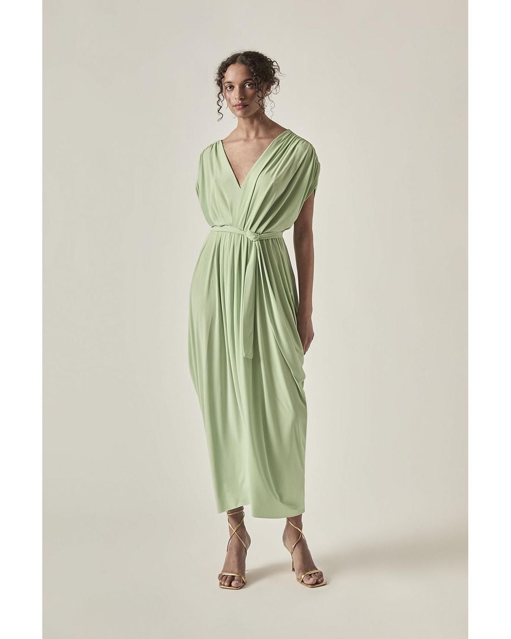 James Lakeland Green Open-Back Draped Midi Dress –