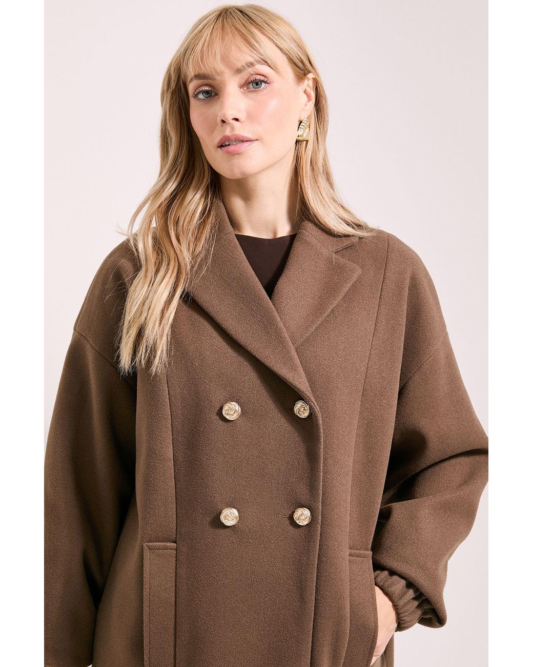 PRINCIPLES Natural Oversized Drop Shoulder Double Breasted Coat