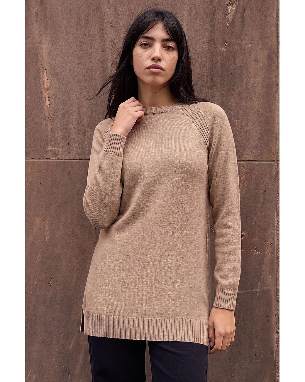 Roman Brown Petite Longline Knit Jumper