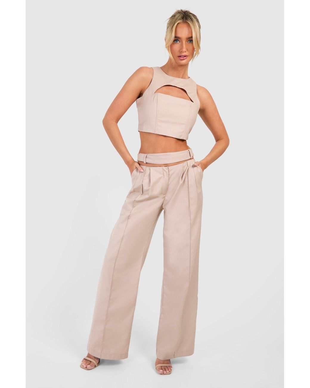 Boohoo Natural Cut Out Detail Trouser