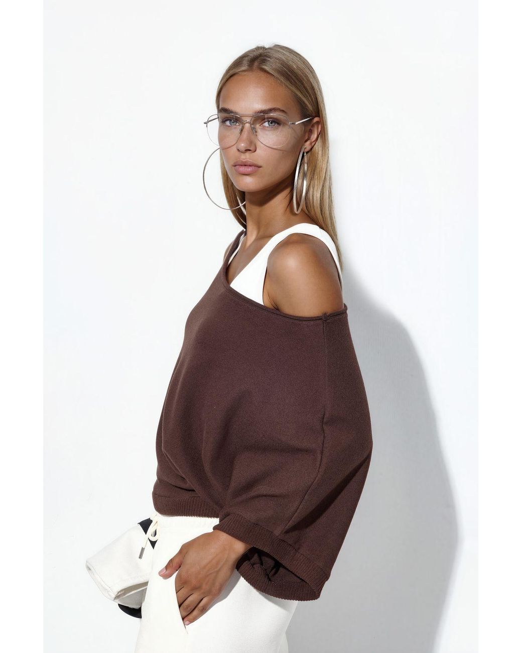 Busem Brown Ribbed Crew Neck Jumper