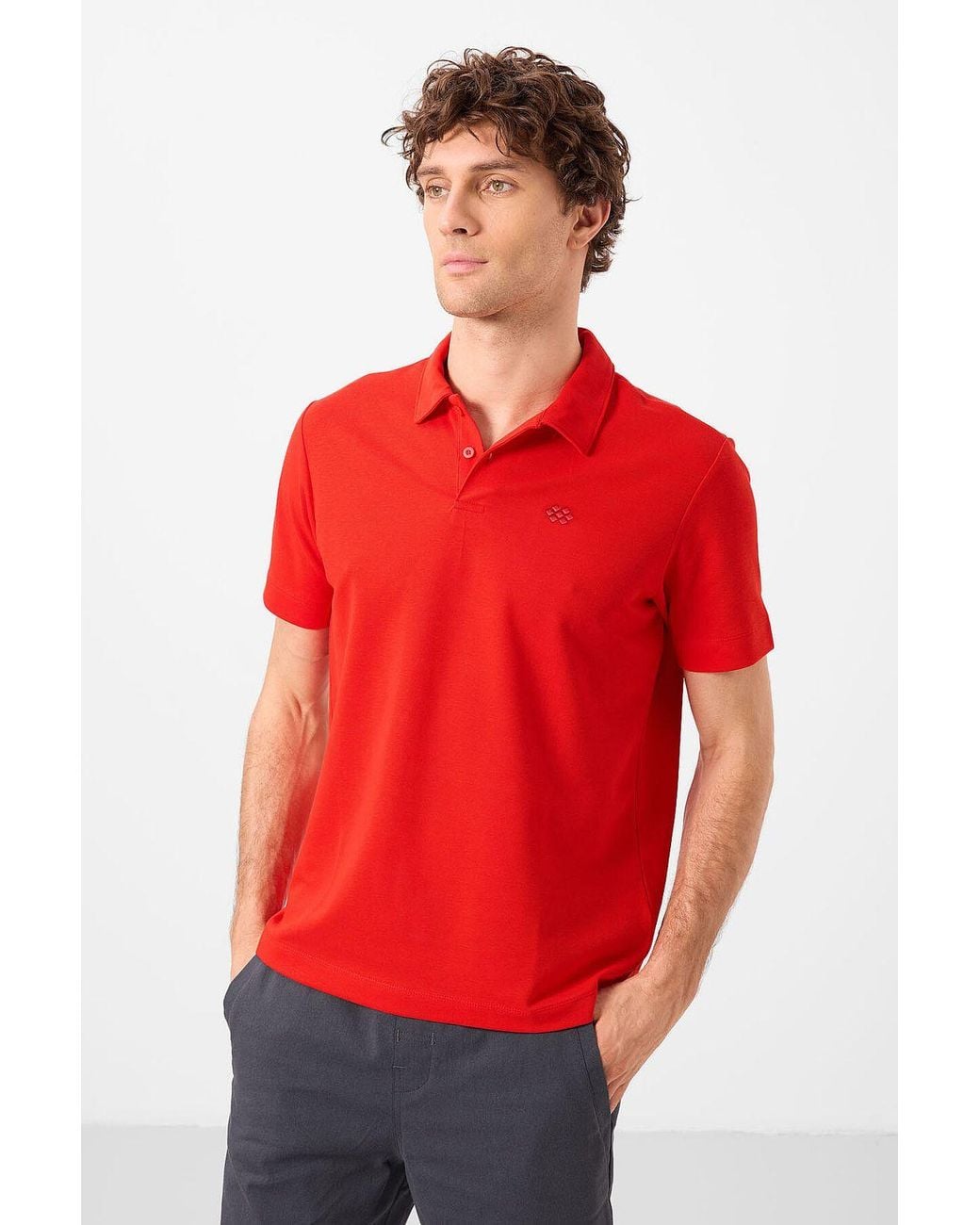 TOMMY LIFE Red Cotton Elastane Polo T-Shirt for men