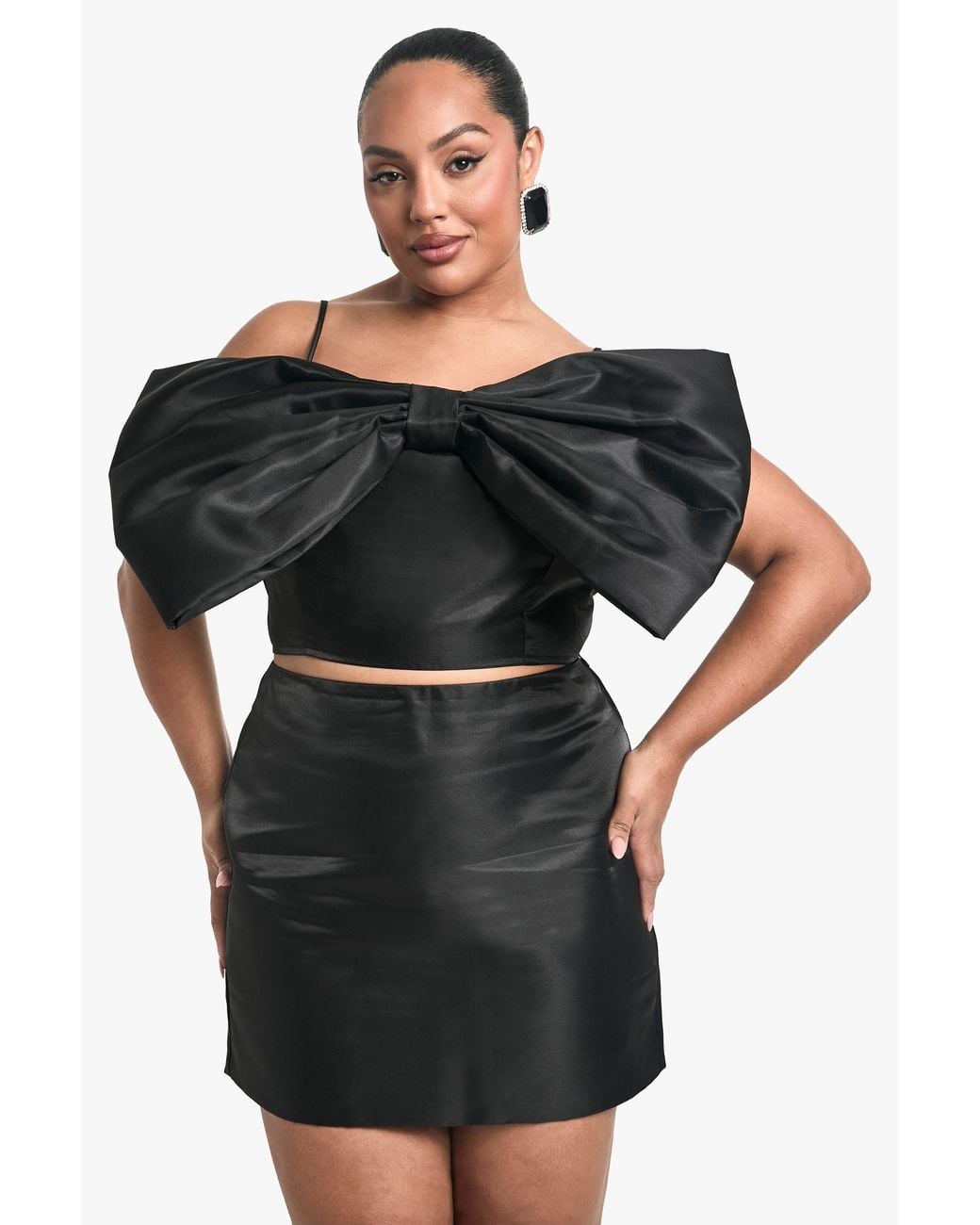 Boohoo Black Plus Taffeta Bow Bandeau Top