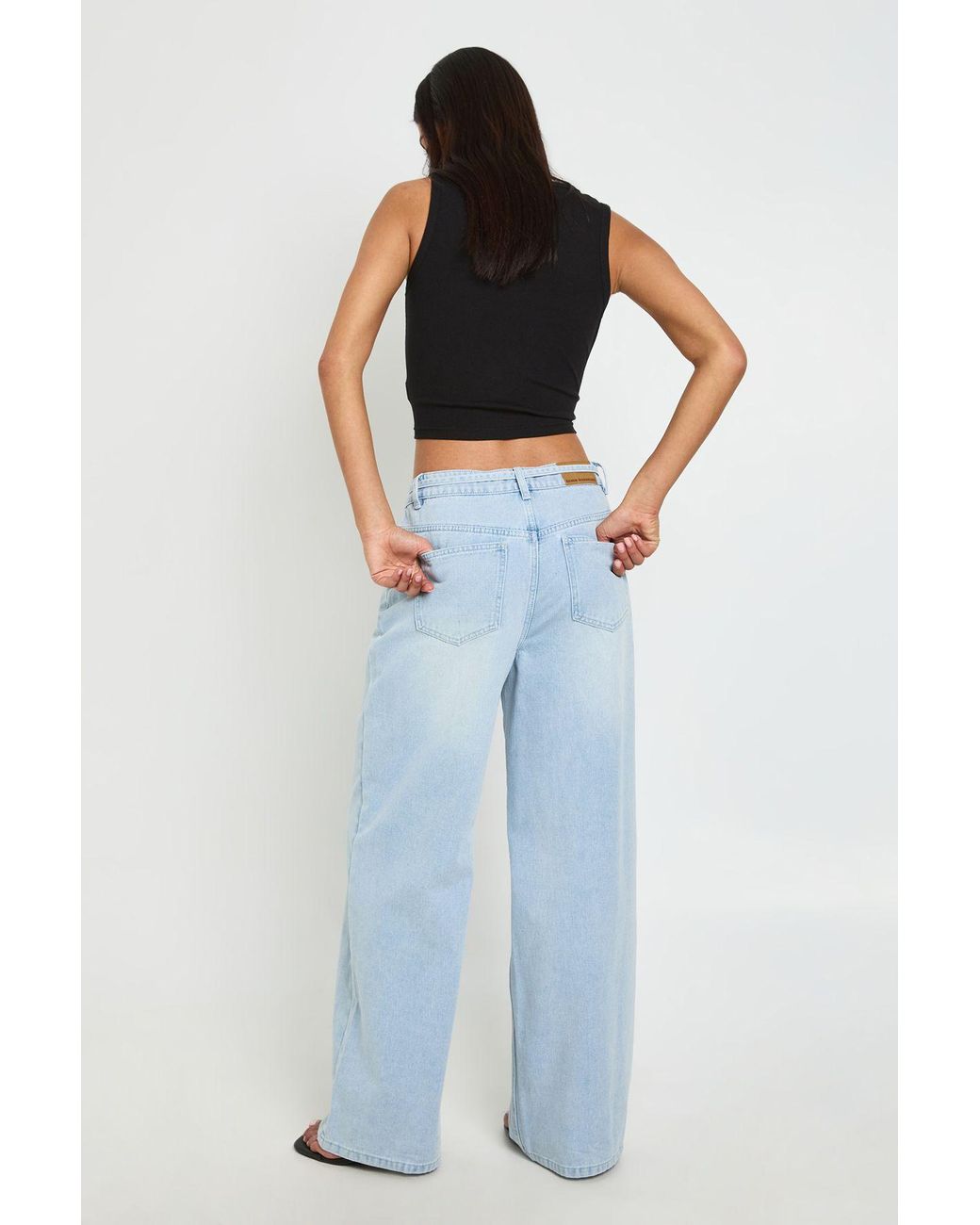 Boohoo Blue Tie Waist Wide Leg Jean