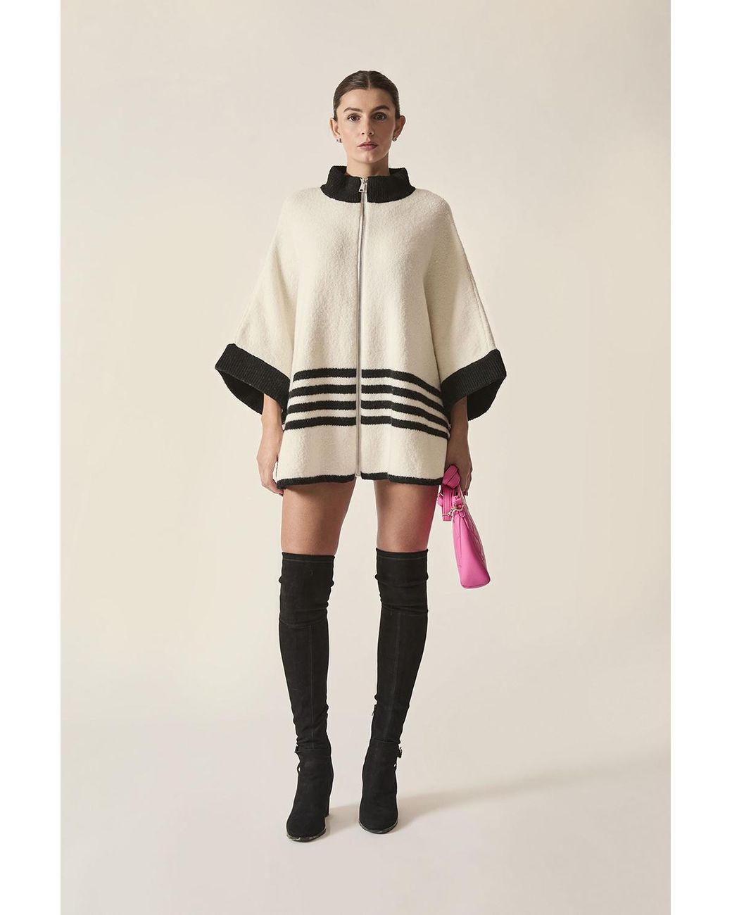 James Lakeland Natural Contrast Stripe Knitted Cape