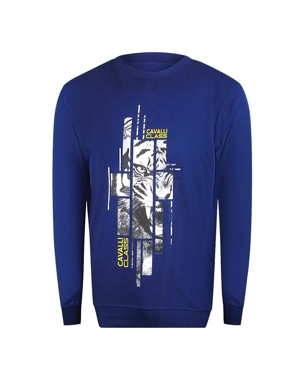 Roberto Cavalli Blue Splintered Tiger Graphic Iris Sweatshirt Cotton for men