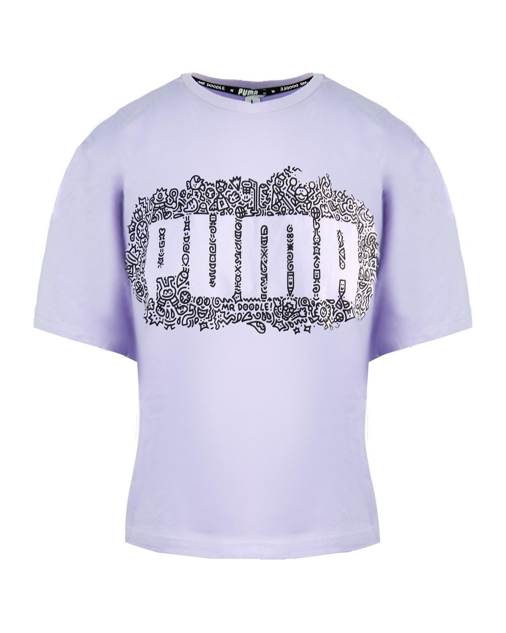 PUMA Blue X Mr Doodle Short Sleeve Crew Neck Cropped T-Shirt 598654 88 Cotton