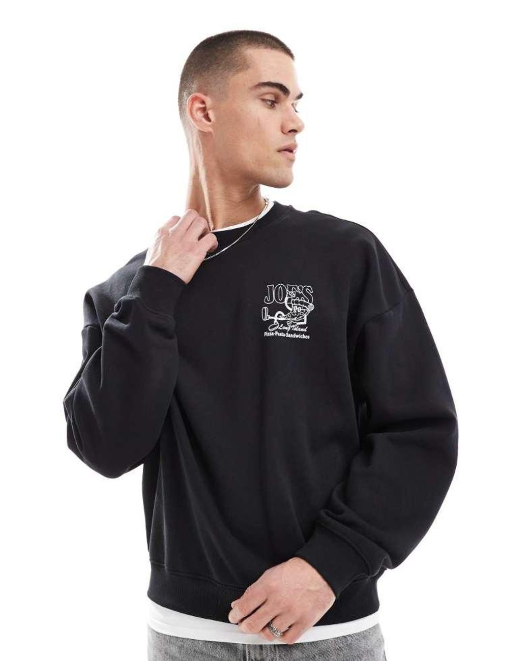 Only & Sons Gray Oversized Sweat With Pizza Back Print for men