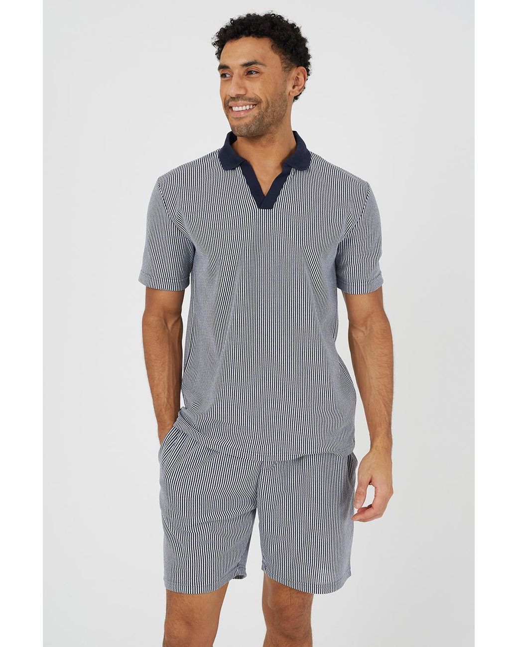 Brave Soul Blue Striped Elasticated Waist Shorts for men