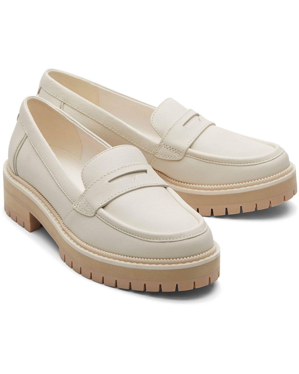 TOMS White Cara Leather Light Sand Loafers