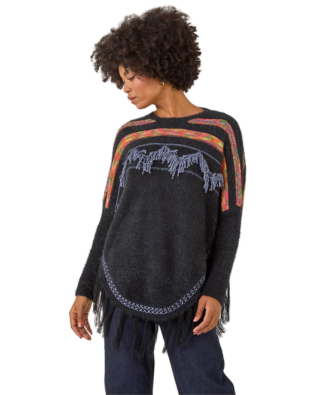 Roman Black Jacquard Tassel Knit Jumper
