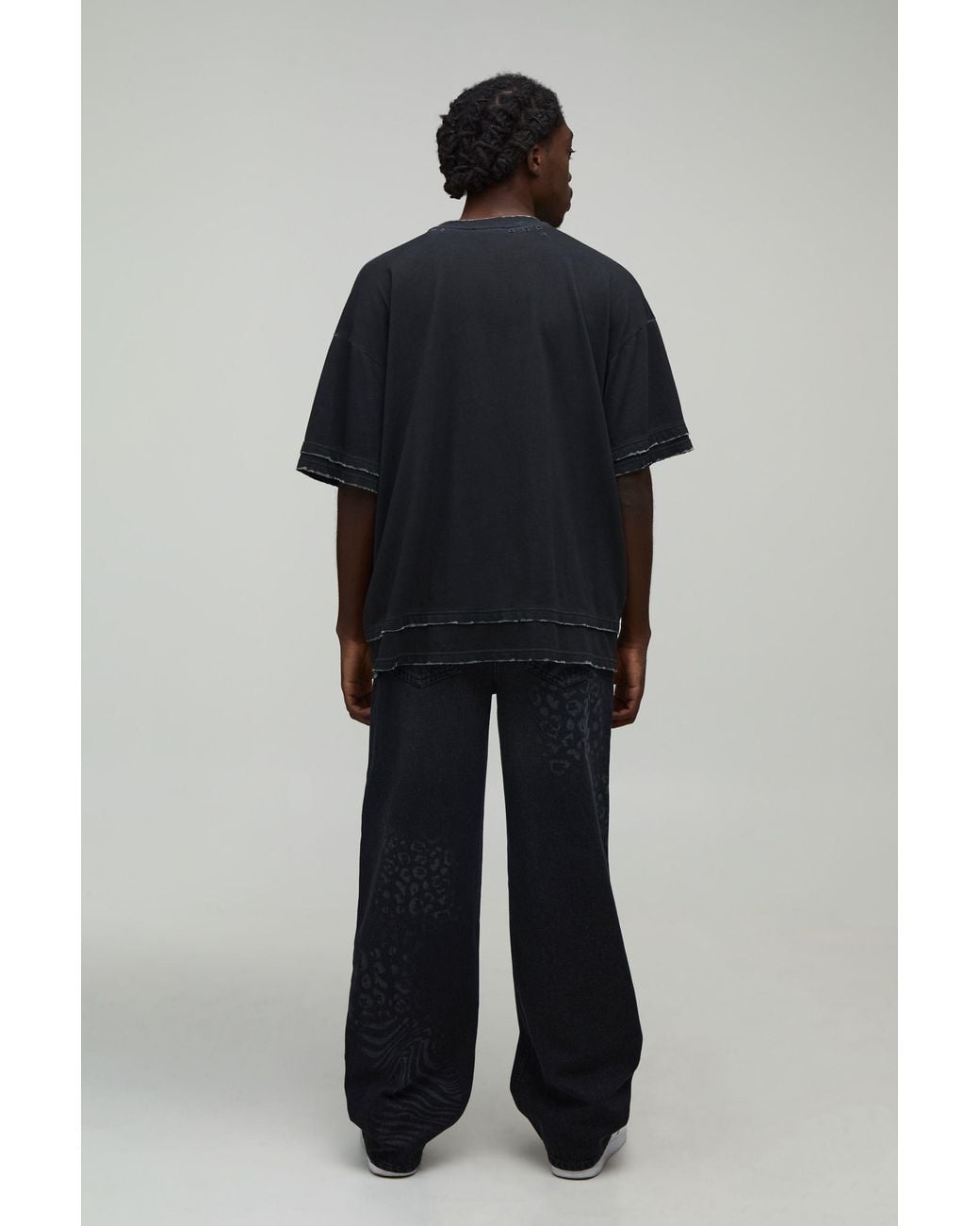 BoohooMAN Black Mixed Animal Print Relaxed Fit Jeans for men