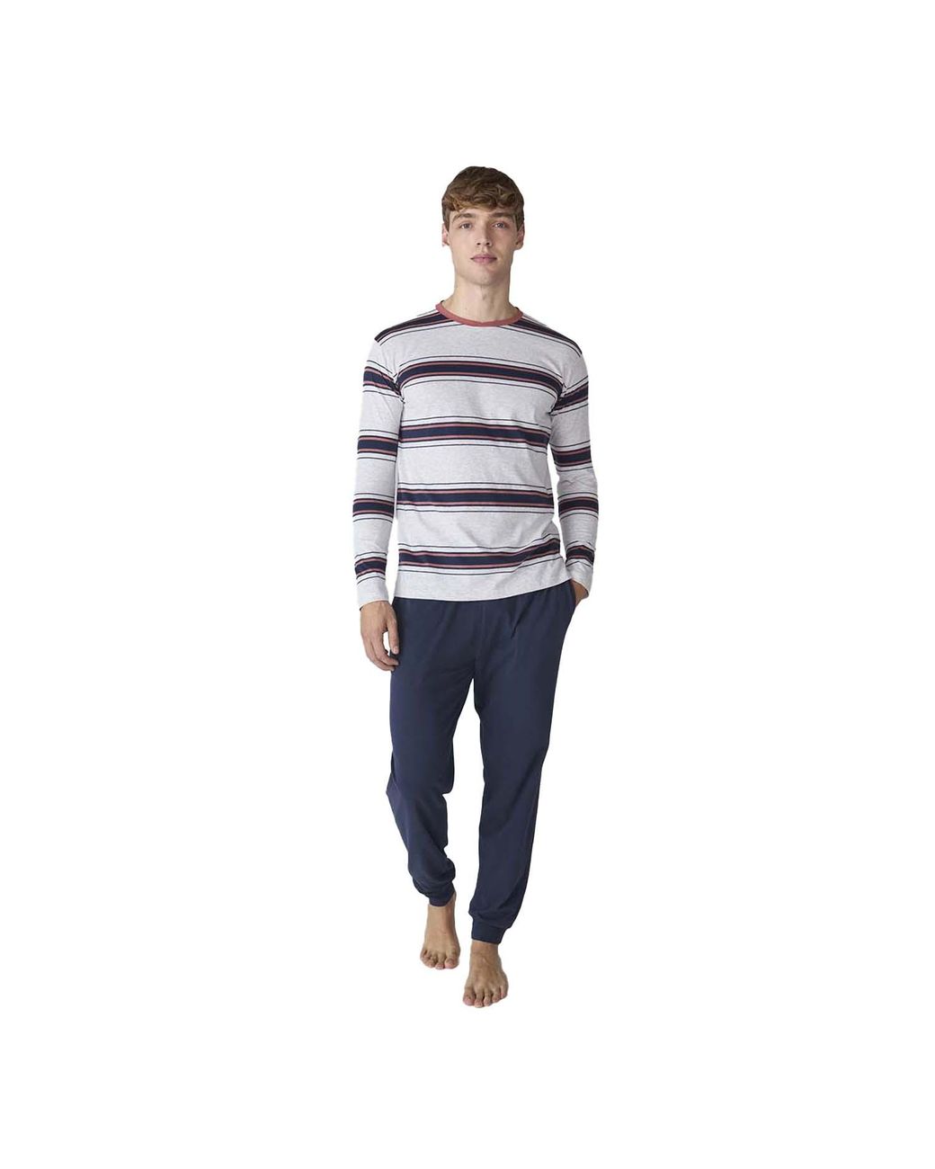 J&j Brothers Blue Jjb12 Long-Sleeved Cotton Pajamas for men