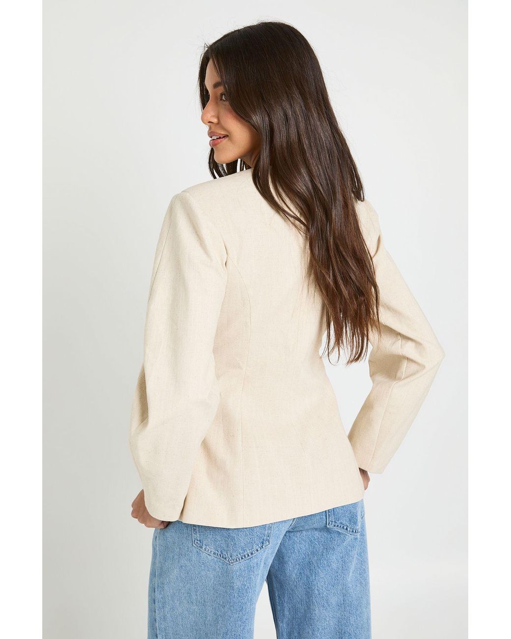 Boohoo Natural Linen Look Barrel Sleeve Blazer