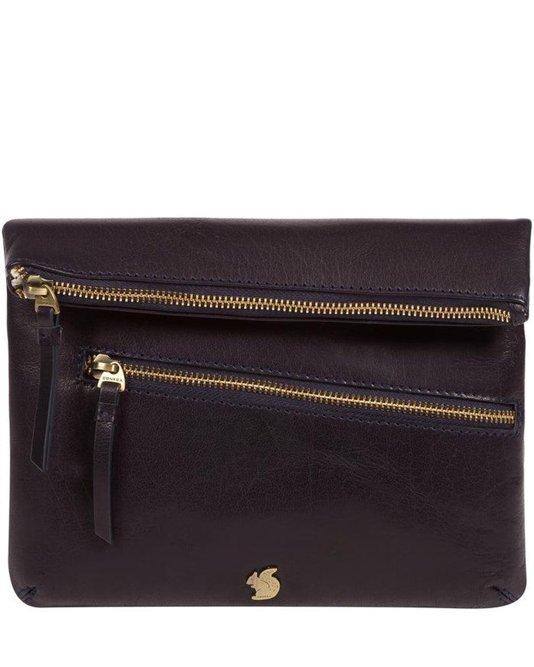 Conkca Black 'Flare' Leather Clutch Bag