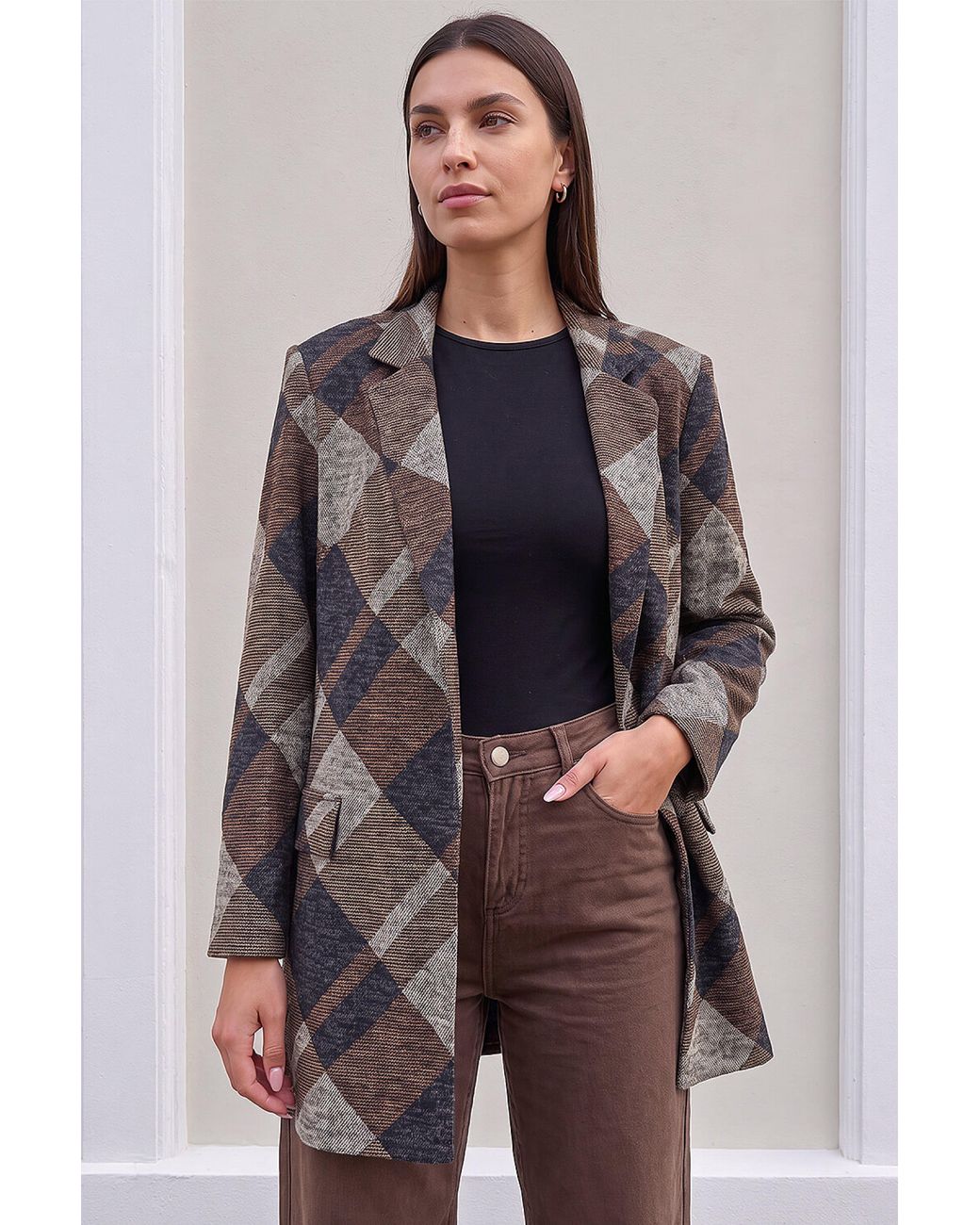 Roman Brown Check Edge To Jacket