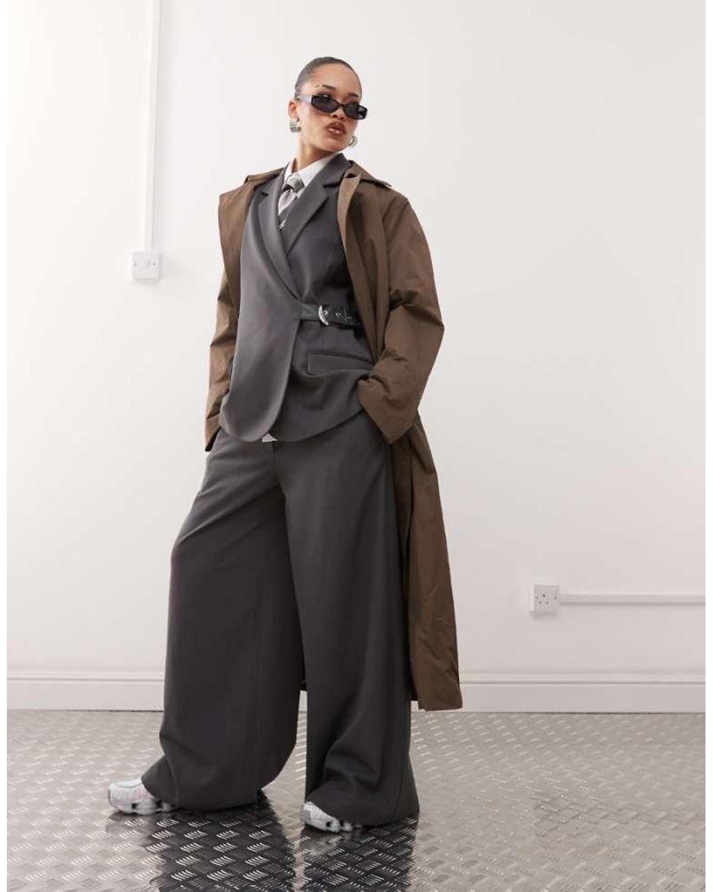 Collusion Gray Wide Leg Belt Detail Trouser Co-ord