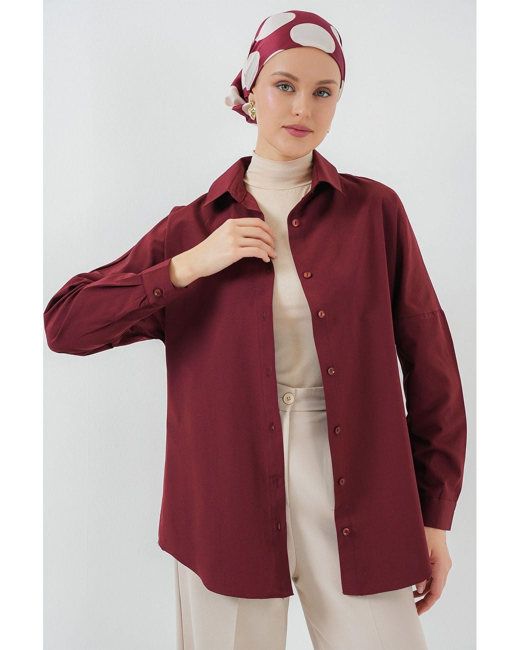 Bigdart Red Relaxed Fit Poplin Shirt With Button Closure