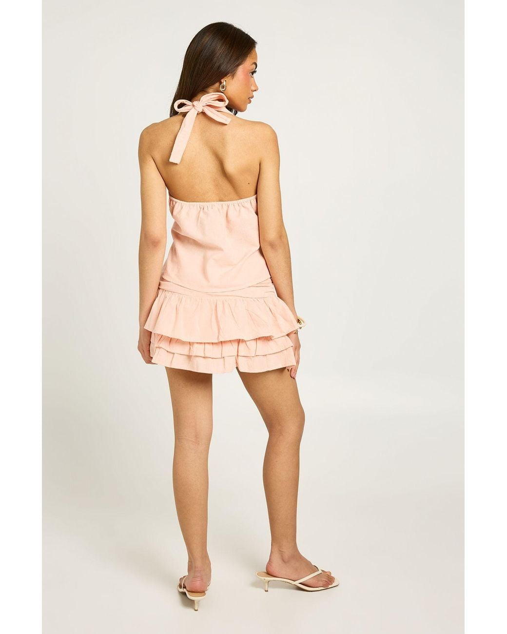 Boohoo Natural Linen Look Halter Neck Top & Rara Mini Skirt Co-Ord