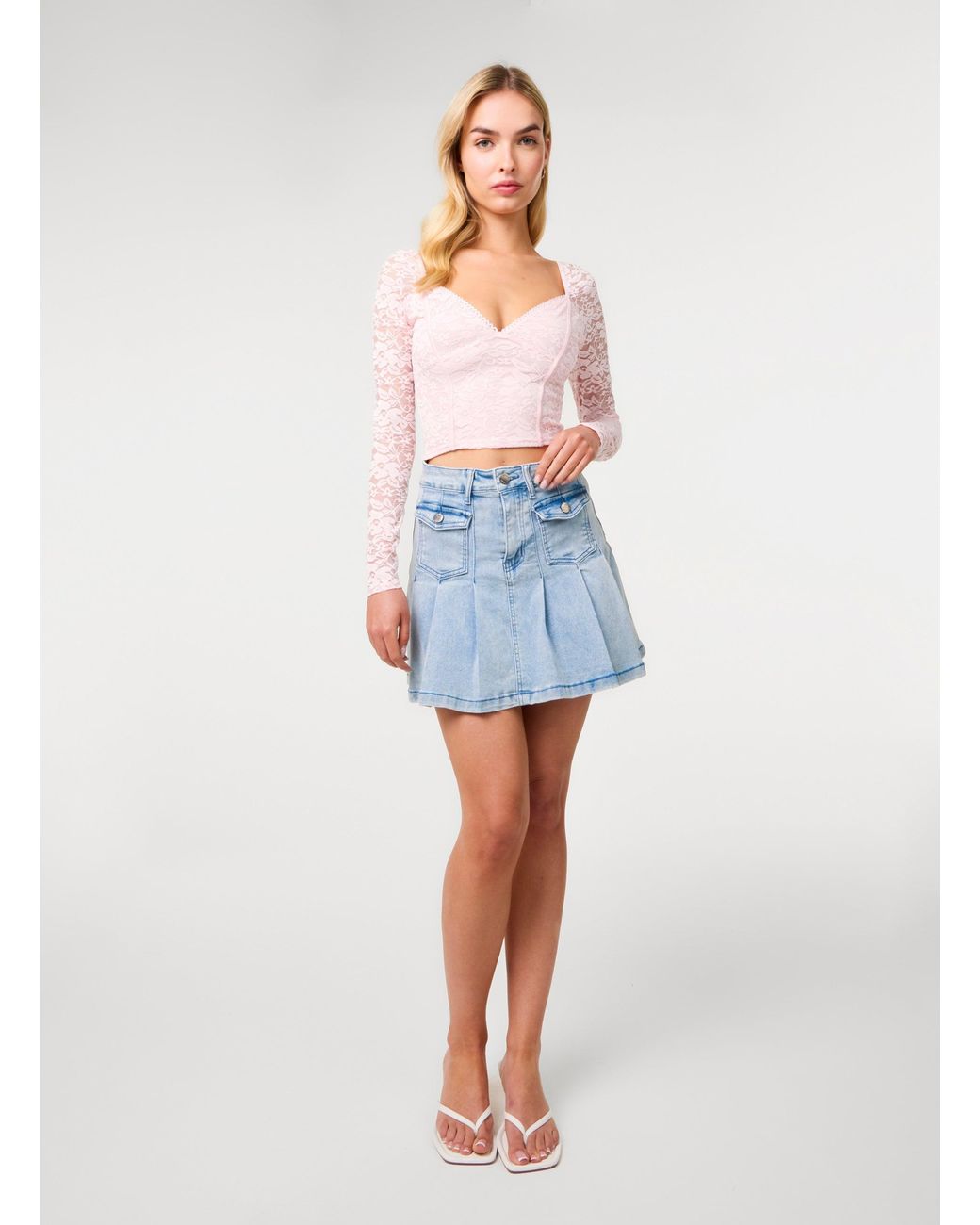 Pink Vanilla Blue Long Sleeve Lace Top