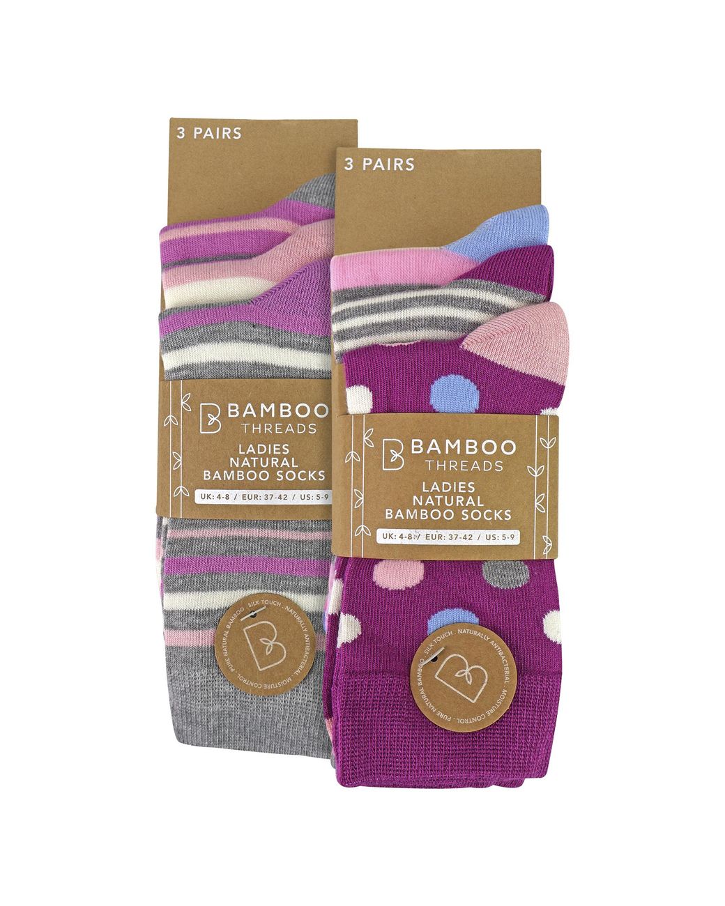 Sock Snob Purple 6 Pack Ladies Bamboo Socks Soft Breathable Patterned Everyday