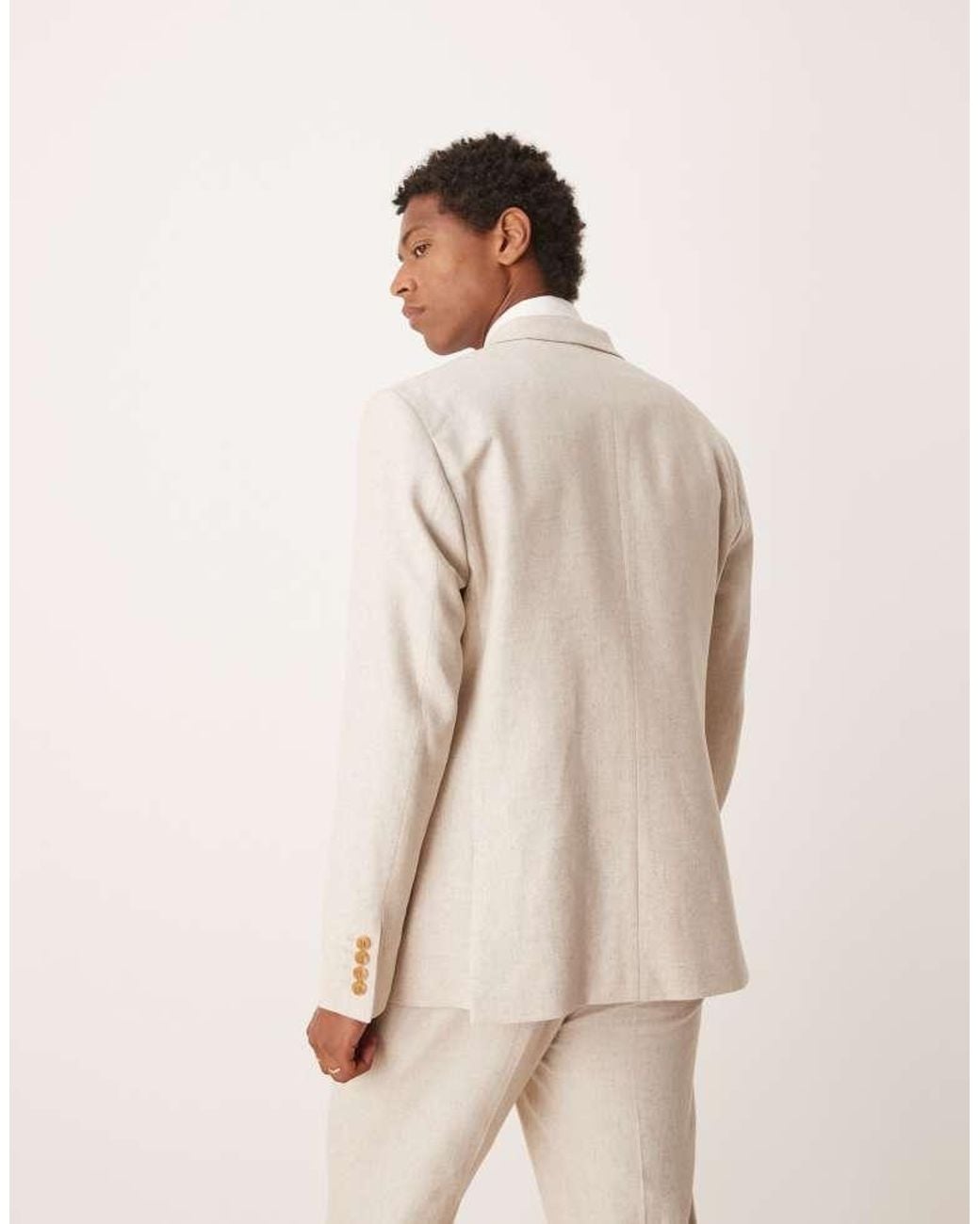 ASOS Natural Double Breasted Regular Linen Blend Suit Jacket for men