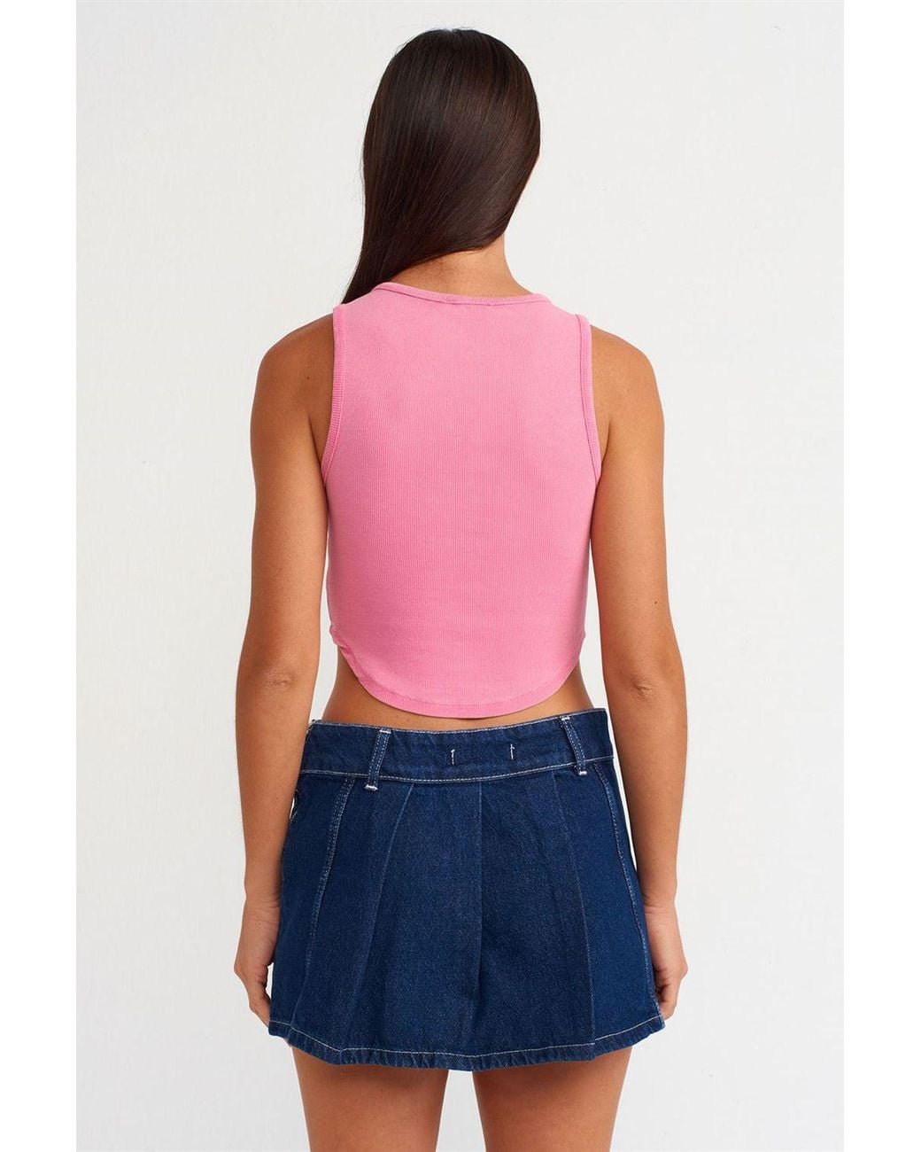 Dilvin Red Ribbed Crop Blouse With Buttons
