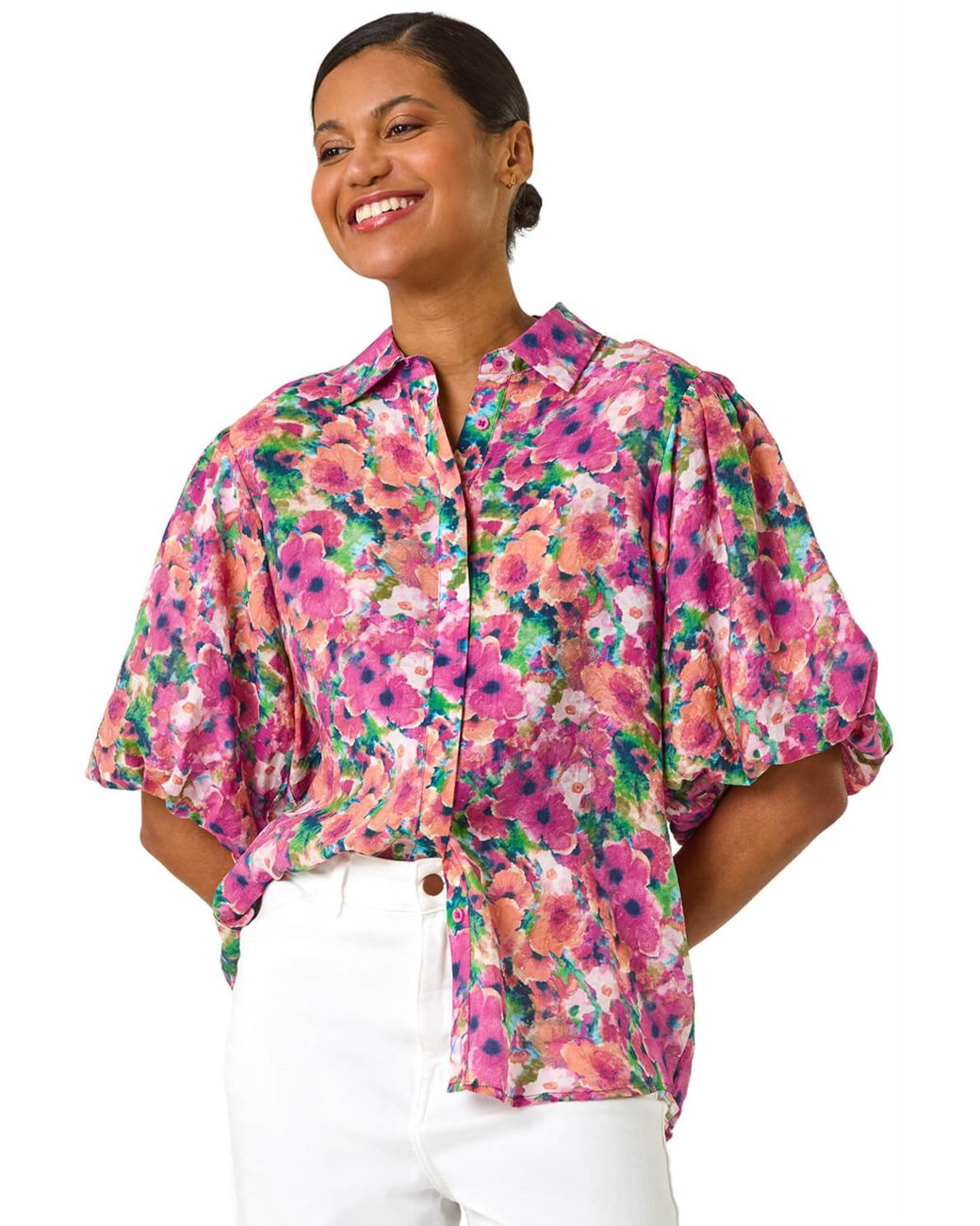 Roman Red Floral Print Button Through Shirt