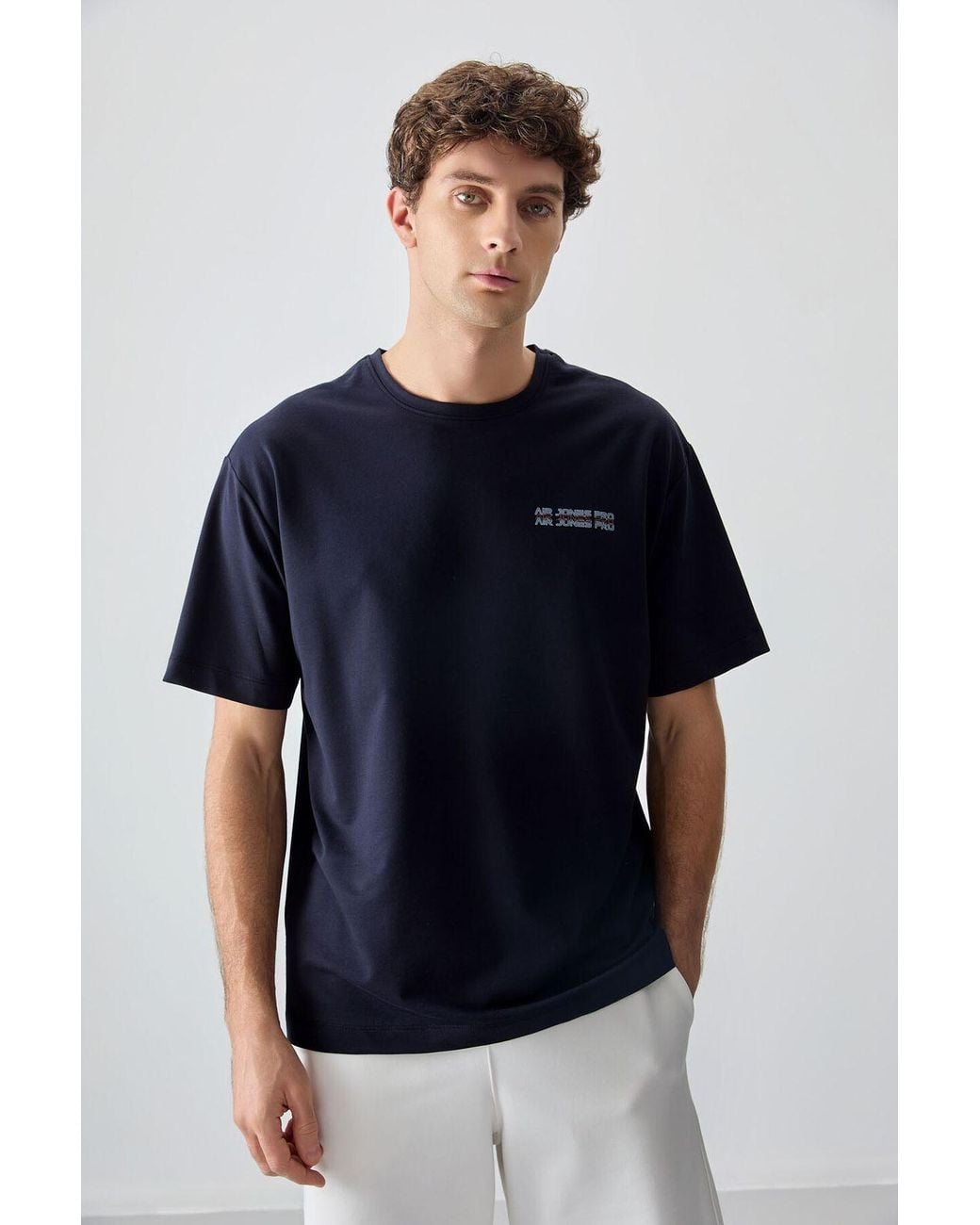 TOMMY LIFE Blue Oversized Printed Cotton Jersey T-Shirt for men